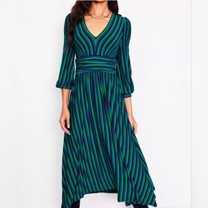 Boden Catwalk Daphne Stripe Emerald Navy Jersey Long Dress Size 16-18R